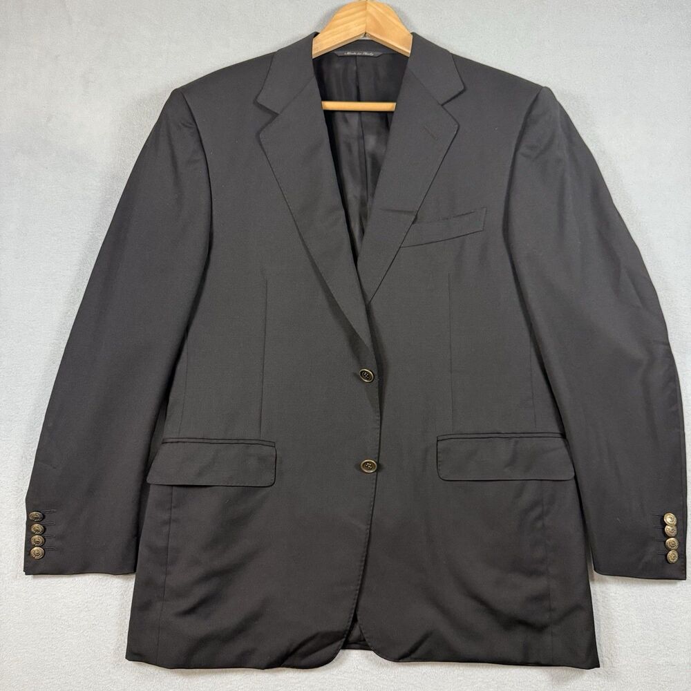Canali Wool Blazer Sport Coat Black Gold Crest Buttons 40R Sz 50 7 Italy